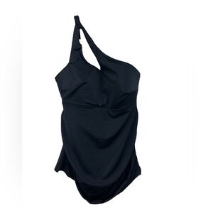 Swim by Cacique Fitted No Wire Keyhole One Shoulder Black Tankini Top Size 14